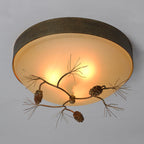 Traditional Farmhouse Pine Cone Cylinder Metal Glass 2/3 Light Flush Mount Ceiling Light for Living Room