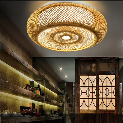 Traditional Farmhouse Round Wood 3-light Flush Mount Ceiling Light for Living Room
