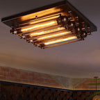 Contemporary Industrial Square Iron Glass 4-light Semi-flush Mount Ceiling Light for Bedroom BulbSquare