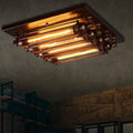 Contemporary Industrial Square Iron Glass 4-light Semi-flush Mount Ceiling Light for Bedroom BulbSquare