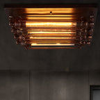 Contemporary Industrial Square Iron Glass 4-light Semi-flush Mount Ceiling Light for Bedroom BulbSquare