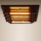 Contemporary Industrial Square Iron Glass 4-light Semi-flush Mount Ceiling Light for Bedroom BulbSquare