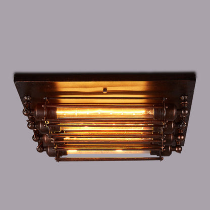 Contemporary Industrial Square Iron Glass 4-light Semi-flush Mount Ceiling Light for Bedroom