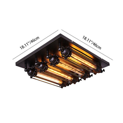 Contemporary Industrial Square Iron Glass 4-light Semi-flush Mount Ceiling Light for Bedroom