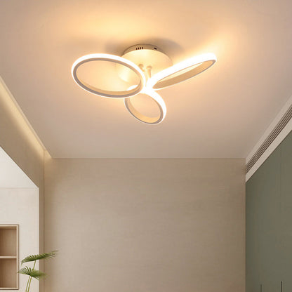 Contemporary Scandinavian Multiple Rings Acrylic Aluminum LED Semi-Flush Mount Ceiling Light For Bedroom