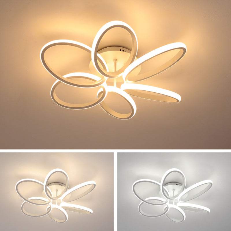 Contemporary Scandinavian Multiple Rings Acrylic Aluminum LED Semi-Flush Mount Ceiling Light For Bedroom