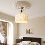 Modern Mid-Century Pumpkin-shaped Dome Iron Ash Wood Fabric 1-Light Pendant Light For Bedroom