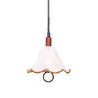 Traditional French Rustic Flower-shaped Solid Wood Fabric 1-Light Pendant Light For Bedroom