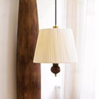 Modern Mid-Century Chic Tapered Shade Iron Wood Fabric 1-Light Pendant Light For Living Room