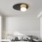 Modern Minimalist Art Deco Round Iron Glass 1-Light Flush Mount Ceiling Light For Bedroom