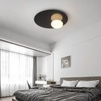 Modern Minimalist Art Deco Round Iron Glass 1-Light Flush Mount Ceiling Light For Bedroom