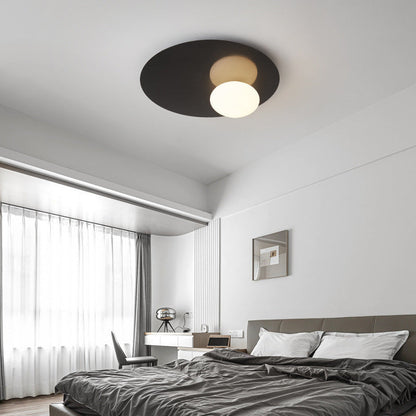 Modern Minimalist Art Deco Round Iron Glass 1-Light Flush Mount Ceiling Light For Bedroom