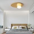 Modern Minimalist Art Deco Round Iron Glass 1-Light Flush Mount Ceiling Light For Bedroom