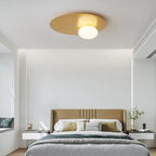 Modern Minimalist Art Deco Round Iron Glass 1-Light Flush Mount Ceiling Light For Bedroom