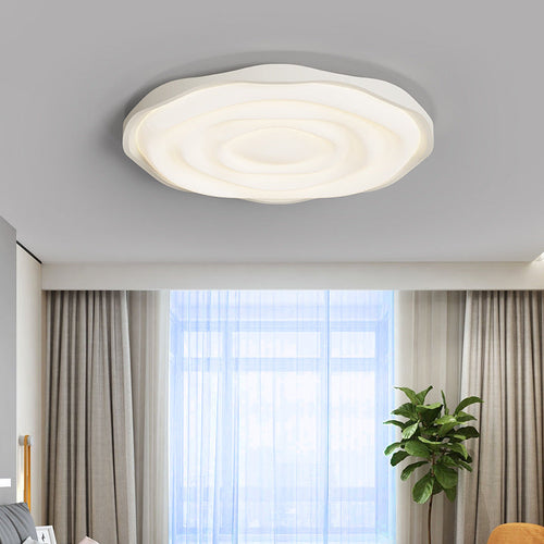 Modern Minimalist Cream-Toned Round Iron Acrylic Aluminum LED Flush Mount Ceiling Light For Bedroom