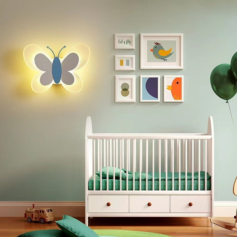 Lumendat Modern Art Deco Cozy Butterfly Iron Acrylic LED Wall Sconce Lamp For Bedroom Or Kids Room Lumendat