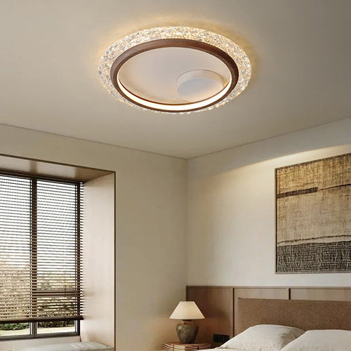 Modern Mid-Century Wabi-Sabi Round Crystal Aluminum Iron LED Flush Mount Ceiling Light For Bedroom