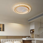 Modern Mid-Century Wabi-Sabi Round Crystal Aluminum Iron LED Flush Mount Ceiling Light For Bedroom