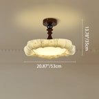 Traditional French Floral Fabric Shade Iron LED Dimmable Semi-Flush Mount Ceiling Light For Bedroom