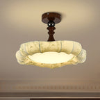 Traditional French Floral Fabric Shade Iron LED Dimmable Semi-Flush Mount Ceiling Light For Bedroom