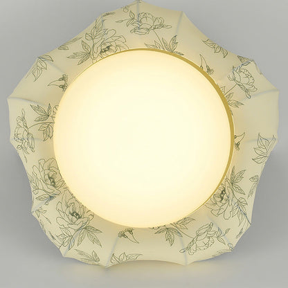 Traditional French Floral Fabric Shade Iron LED Dimmable Semi-Flush Mount Ceiling Light For Bedroom