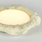 Traditional French Floral Fabric Shade Iron LED Dimmable Semi-Flush Mount Ceiling Light For Bedroom