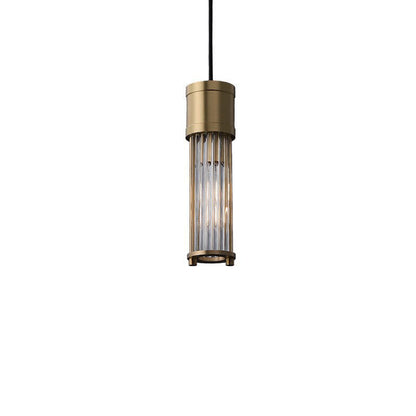 Traditional Vintage Cylinder Glass Shade Solid Brass Body 1-Light Pendant Light For Living Room