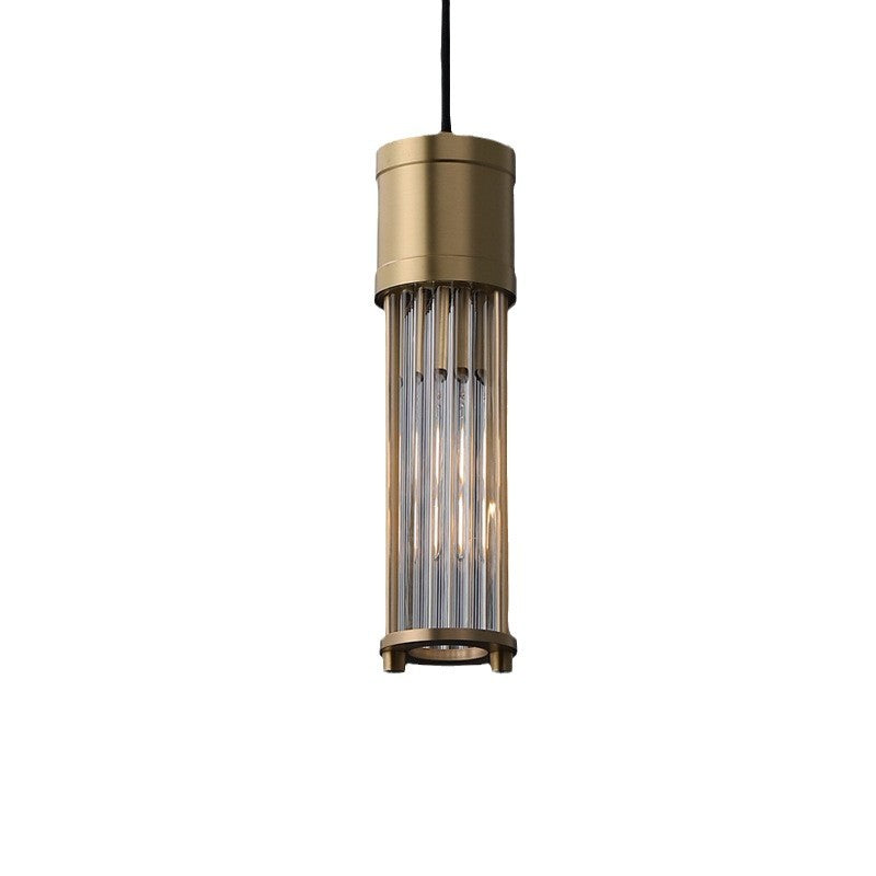 Traditional Vintage Cylinder Glass Shade Solid Brass Body 1-Light Pendant Light For Living Room