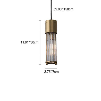 Traditional Vintage Cylinder Glass Shade Solid Brass Body 1-Light Pendant Light For Living Room