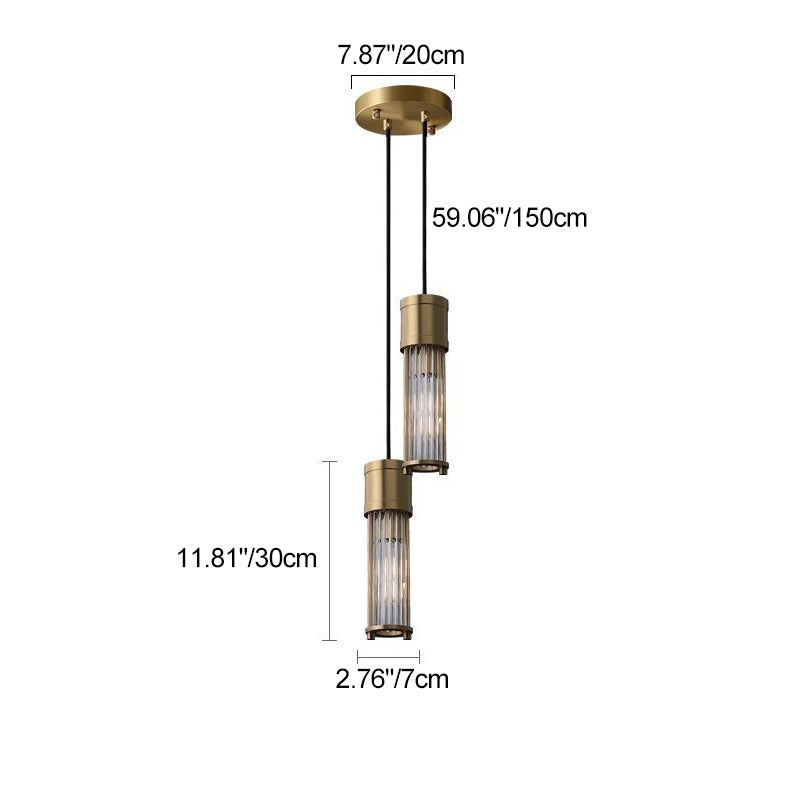 Traditional Vintage Cylinder Glass Shade Solid Brass Body 1-Light Pendant Light For Living Room