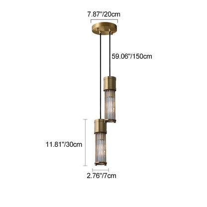 Traditional Vintage Cylinder Glass Shade Solid Brass Body 1-Light Pendant Light For Living Room