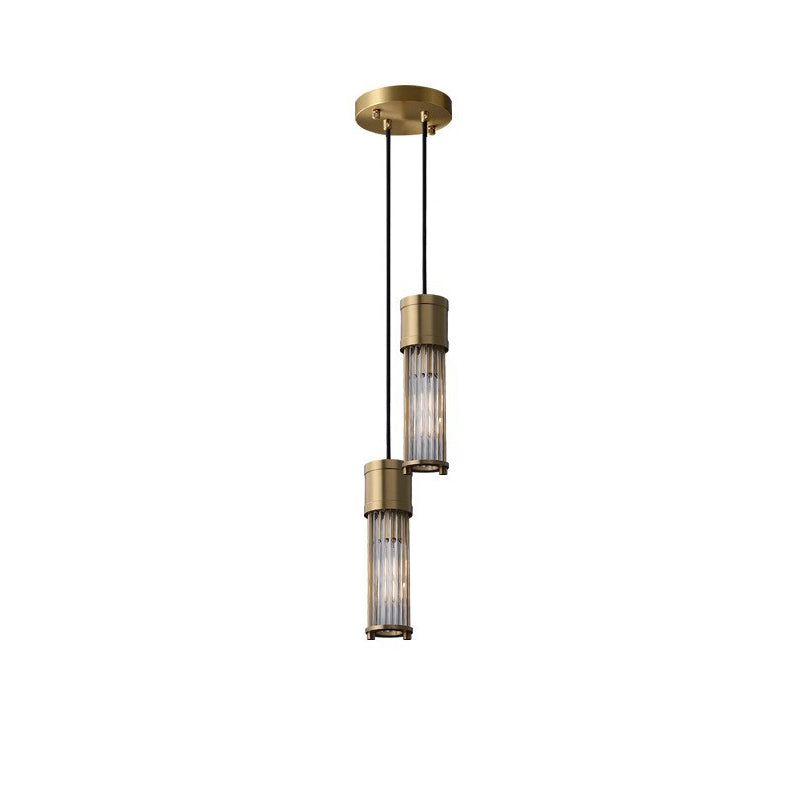 Traditional Vintage Cylinder Glass Shade Solid Brass Body 1-Light Pendant Light For Living Room