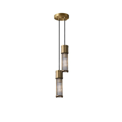 Traditional Vintage Cylinder Glass Shade Solid Brass Body 1-Light Pendant Light For Living Room