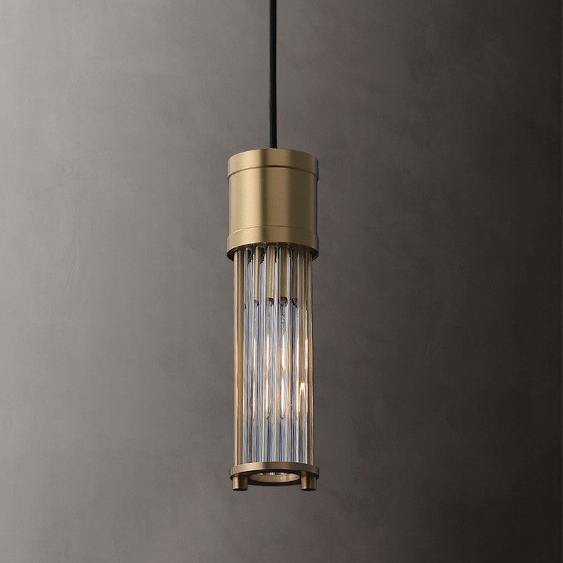 Traditional Vintage Cylinder Glass Shade Solid Brass Body 1-Light Pendant Light For Living Room