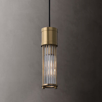 Traditional Vintage Cylinder Glass Shade Solid Brass Body 1-Light Pendant Light For Living Room