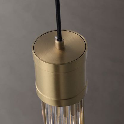 Traditional Vintage Cylinder Glass Shade Solid Brass Body 1-Light Pendant Light For Living Room