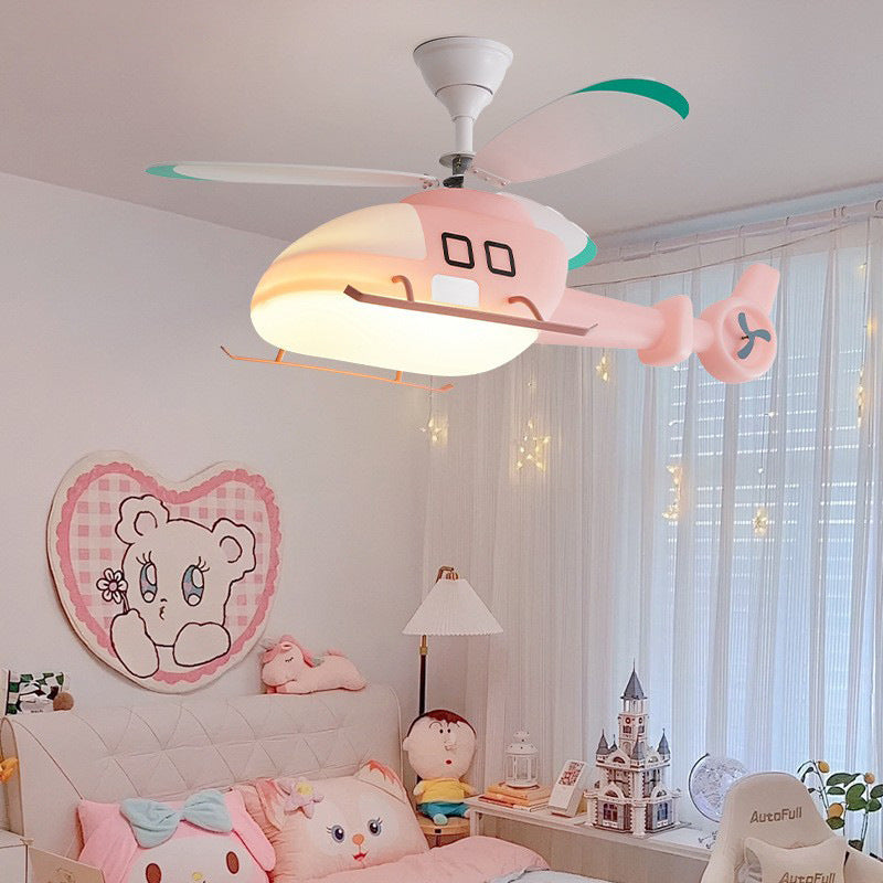 Lumendat Modern Minimalist Kids Cartoon Airplane Semi-Flush Mount Ceiling Fan Light Iron Acrylic For Children's Room Lumendat