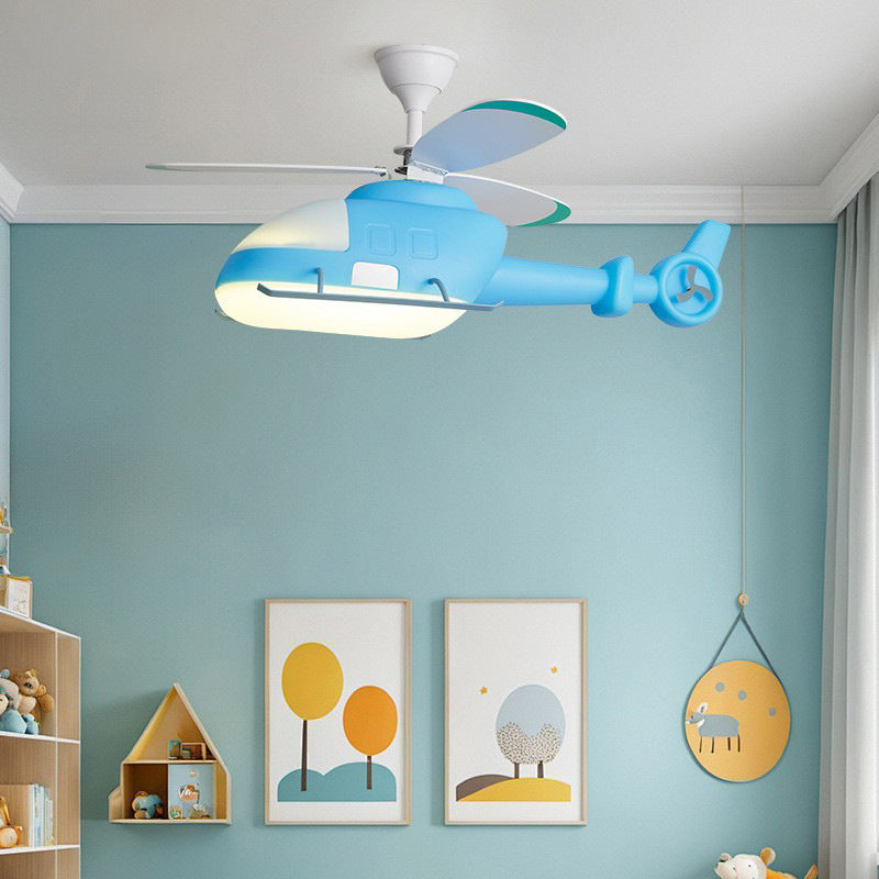 Lumendat Modern Minimalist Kids Cartoon Airplane Semi-Flush Mount Ceiling Fan Light Iron Acrylic For Children's Room Lumendat