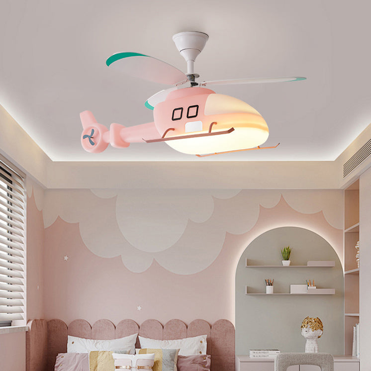Lumendat Modern Minimalist Kids Cartoon Airplane Semi-Flush Mount Ceiling Fan Light Iron Acrylic For Children's Room Lumendat