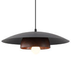 Traditional Chinese Wood Grain Round Iron Shade 1-Light Pendant Light For Living Room