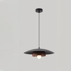 Traditional Chinese Wood Grain Round Iron Shade 1-Light Pendant Light For Living Room