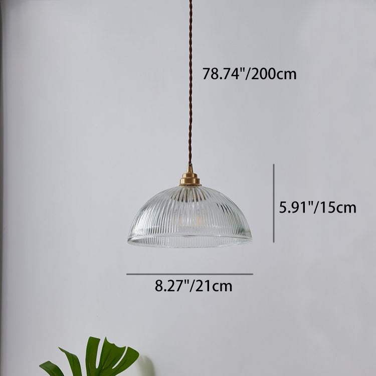 Striped Glass Pendant Light in Industrial Contemporary Style with Dome Shade