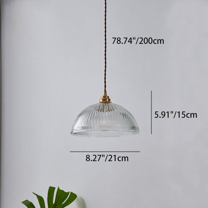 Striped Glass Pendant Light in Industrial Contemporary Style with Dome Shade