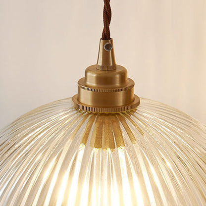 Striped Glass Pendant Light in Industrial Contemporary Style with Dome Shade