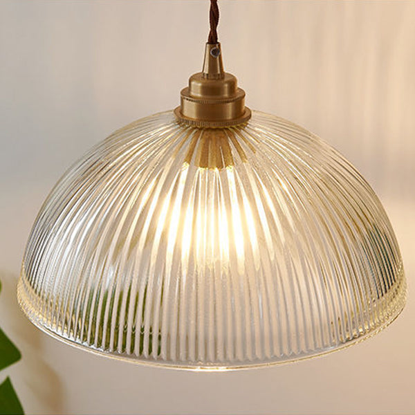 Striped Glass Pendant Light in Industrial Contemporary Style with Dome Shade