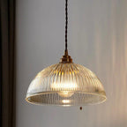 Striped Glass Pendant Light in Industrial Contemporary Style with Dome Shade