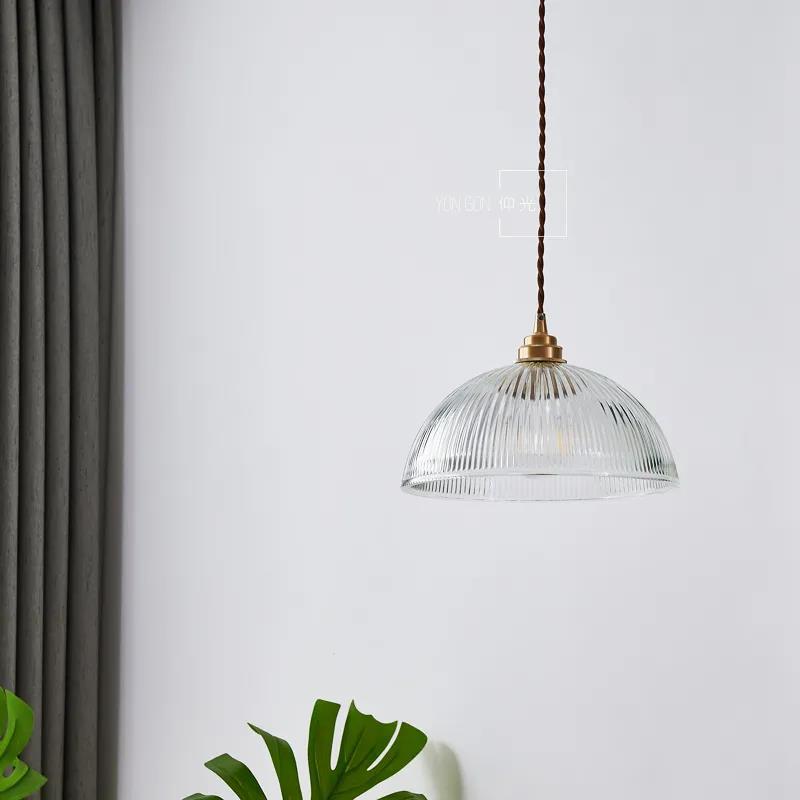 Striped Glass Pendant Light in Industrial Contemporary Style with Dome Shade