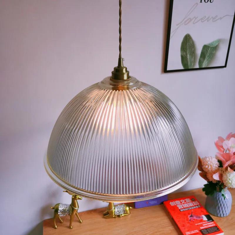 Striped Glass Pendant Light in Industrial Contemporary Style with Dome Shade