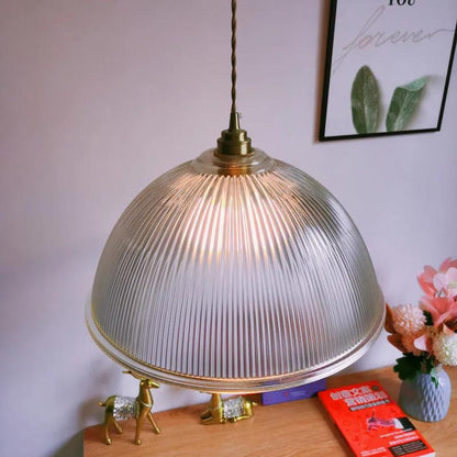 Striped Glass Pendant Light in Industrial Contemporary Style with Dome Shade