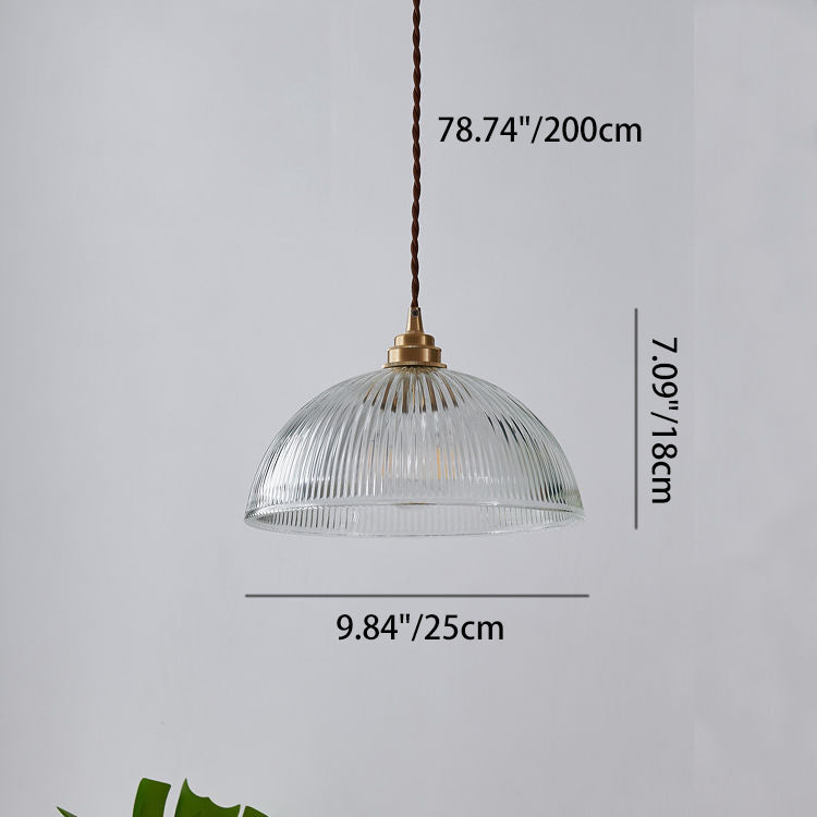 Striped Glass Pendant Light in Industrial Contemporary Style with Dome Shade